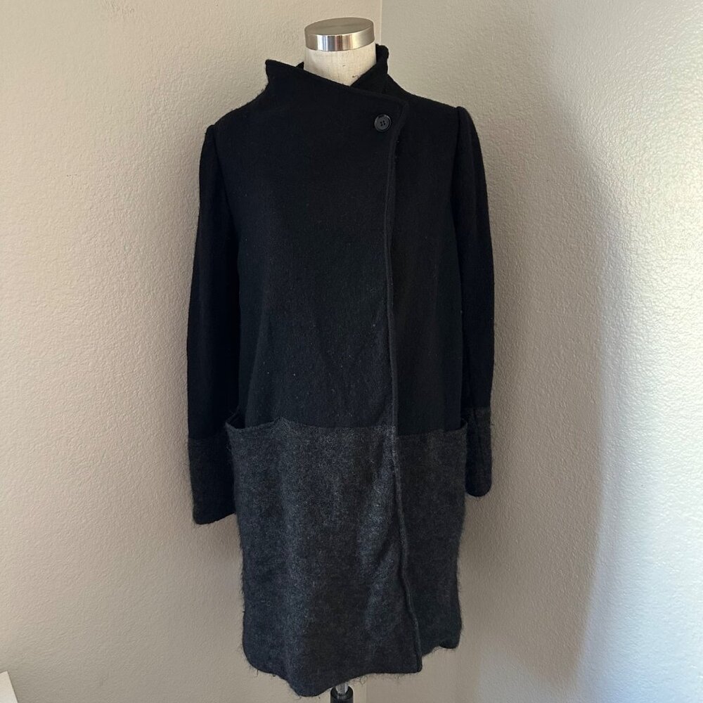 Anteprima Boiled Wool Blend Coat Mock Neck Winter Black Grey Tone Sz 40 L